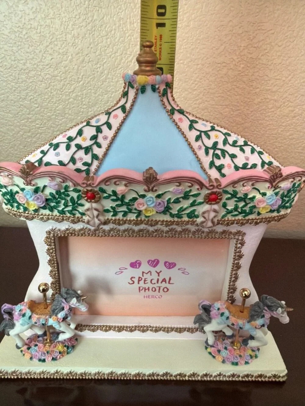 HERCO Carousel Unicorn Photo Frame Pastel Floral Roses Nursery Decor NOS